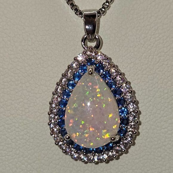 Simulated Opal Teardrop Pendant Necklace (NWOT) - Picture 3 of 6